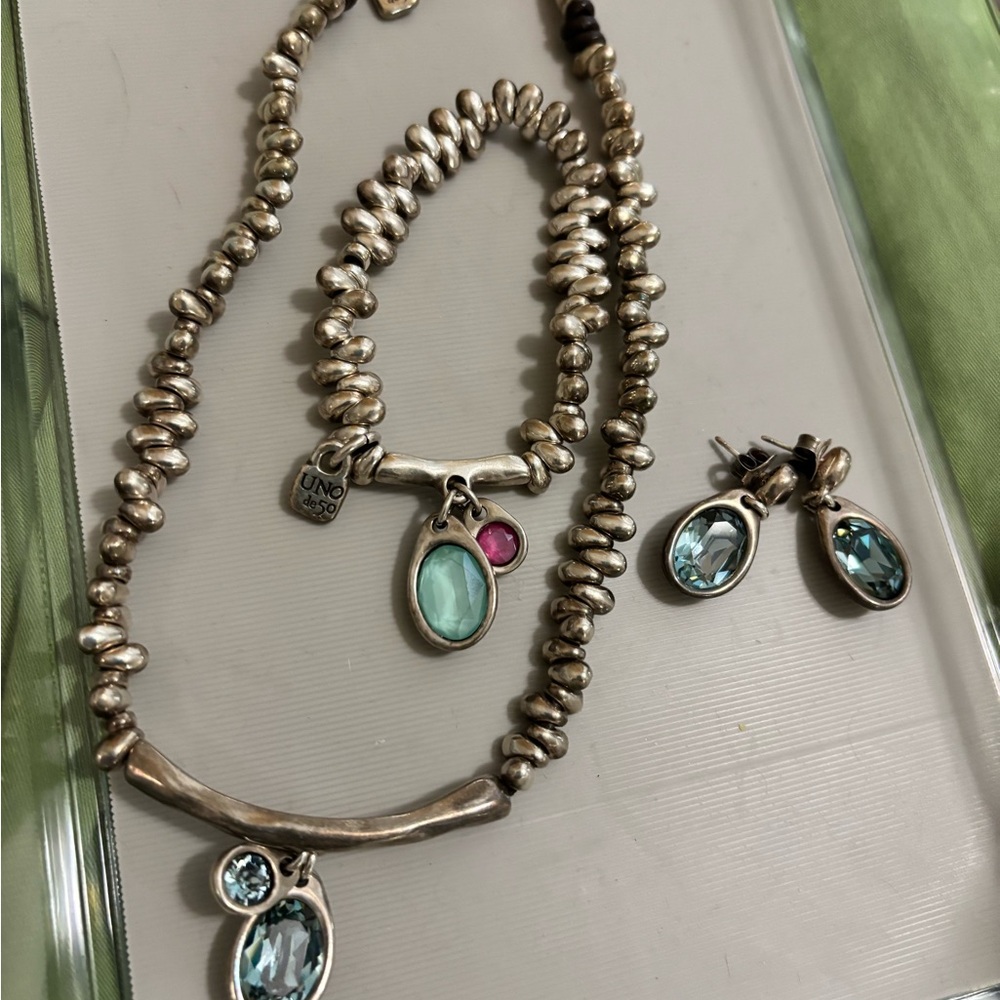 UNO de 50 Silver and Blue Necklace